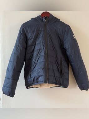 ABERCROMBIE KIDS Boys Navy Blue Faux Fur Lined Hooded Puffer Jacket Size 13/14